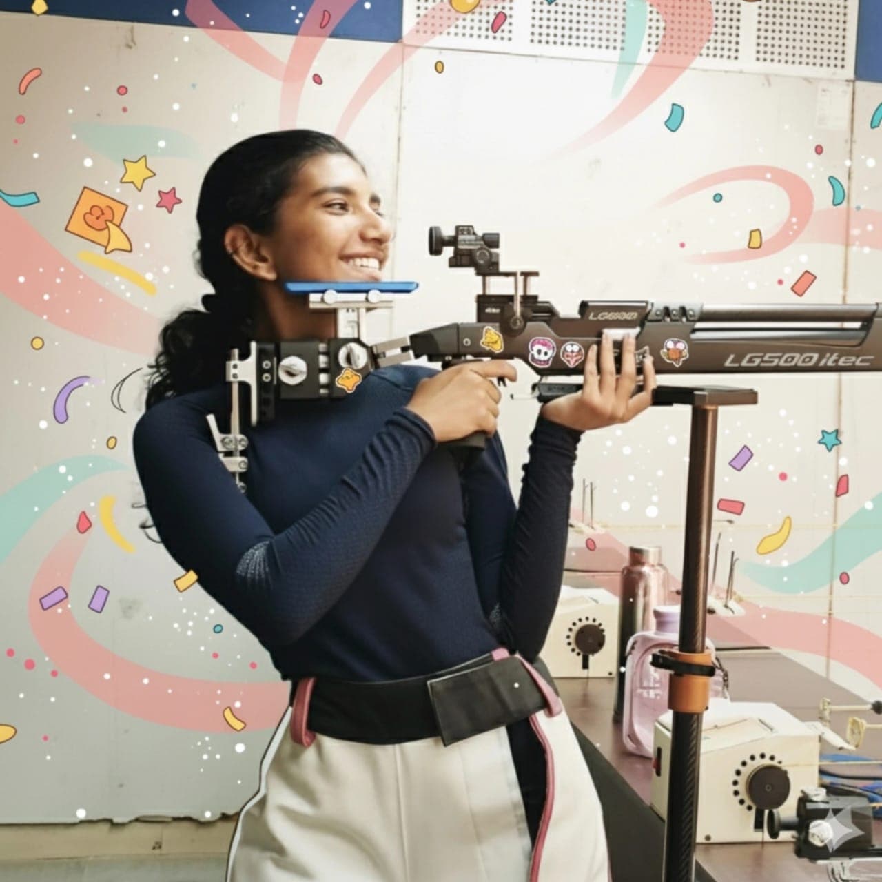 Shooter aiming rifle